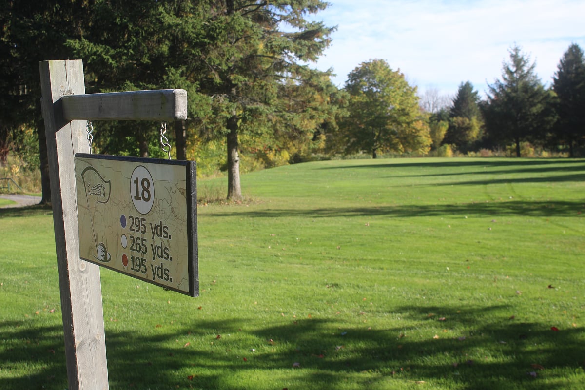 golf course hole 18 sign. A sign indicating the start of hole 18.