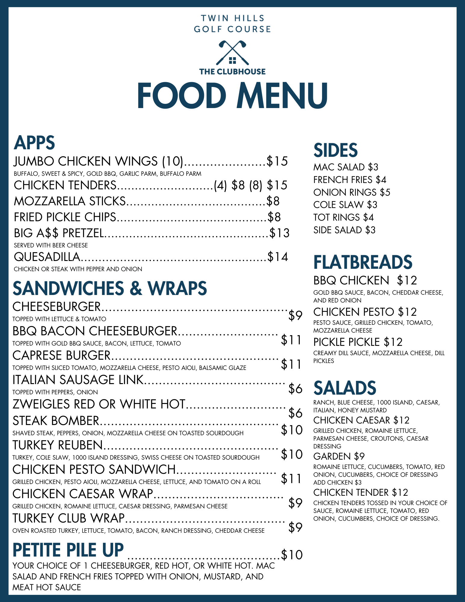 A menu board with food prices